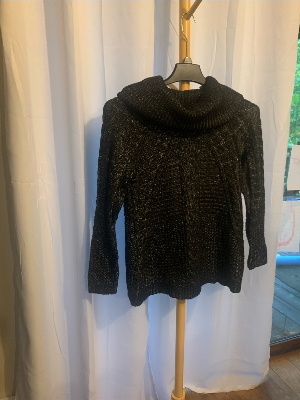 Liz Claiborne Black & Silver Cowl Neck Sweater